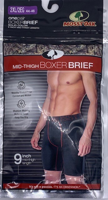 Mossy Oak Men’s Boxer Brief 9” thigh length Moisture Wicking 2XL (44-46) New