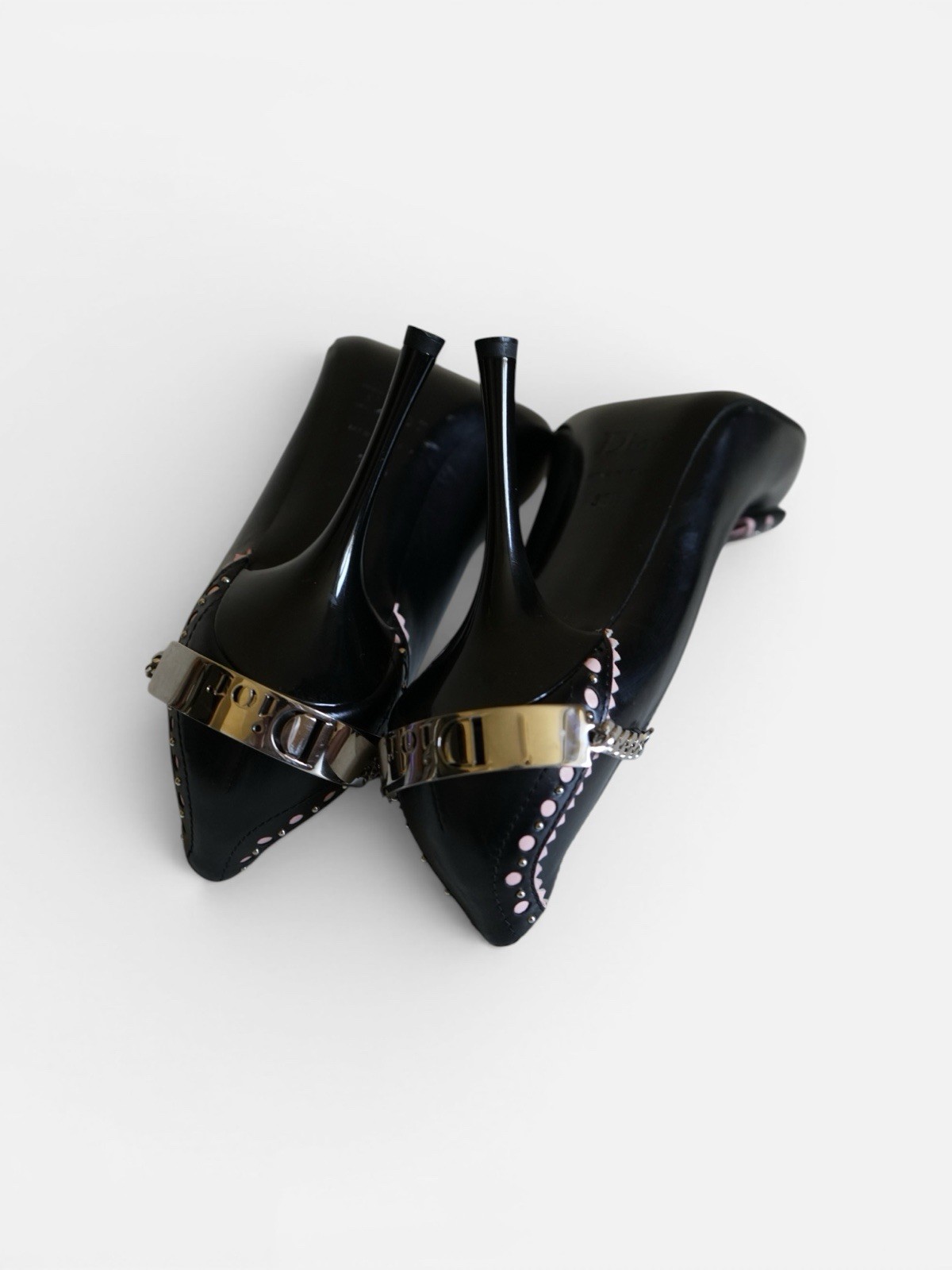 F/W 2004 Christian Dior W/ Logo Chain Pink Bow Pumps Heels VINTAGE