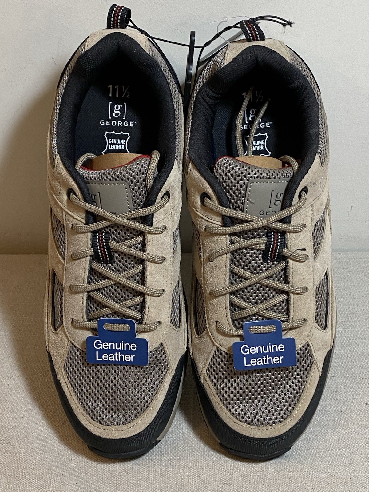 George Men’s Genuine Leather Athletic Sneakers Tan Black Lace Up Mesh Size 11.5