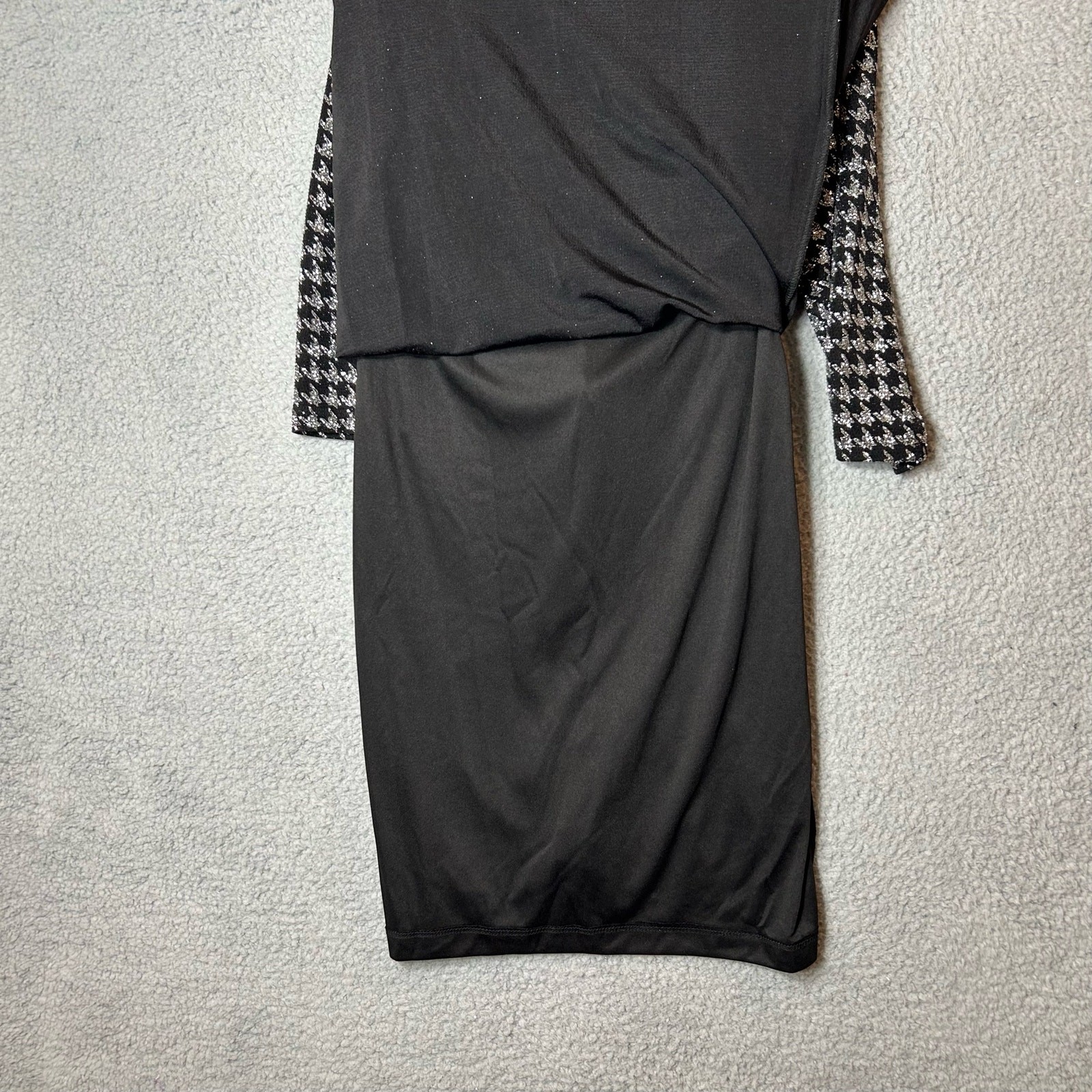 Jessica Howard Dress Womens 10 Black Houndstooth Glitter Knit Shift Dress NEW
