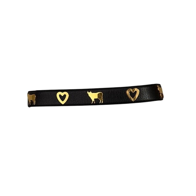 moschino redwall leather belt italy gold tone cows hearts Size 44 US Large New