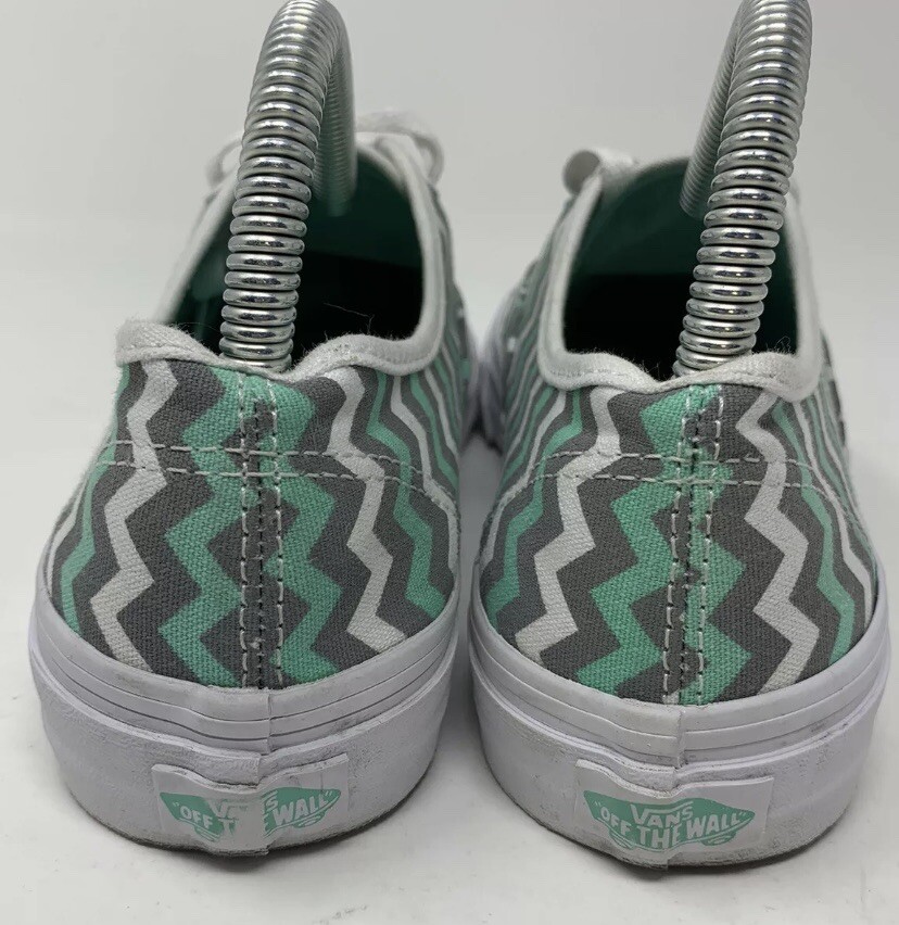 $70 Vans Off the Wall Chevron Green & Grey Shoes Men 6.5 Women 8 Sneakers