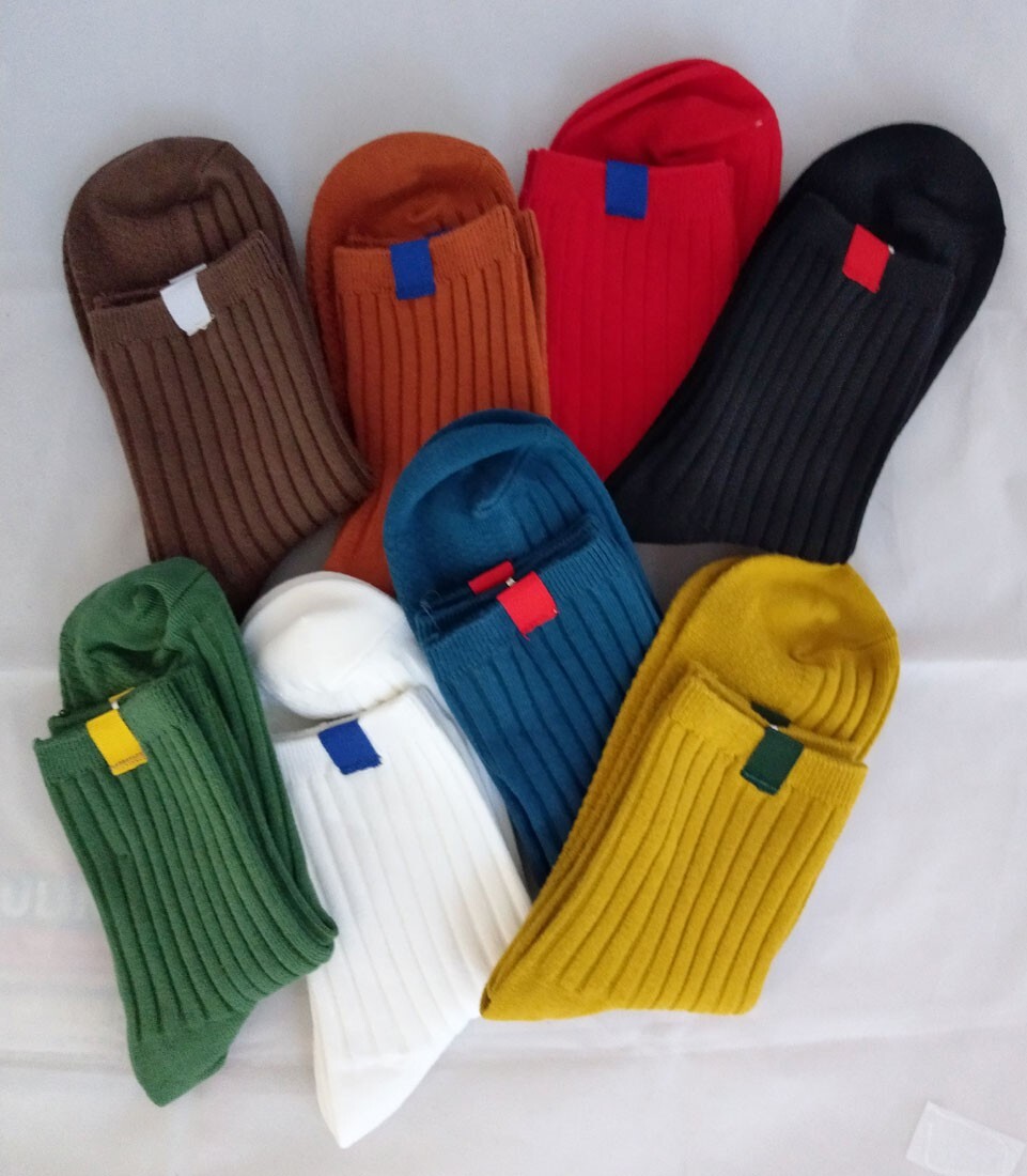 3 Pair Casual Crew Socks Cotton Bright Mix Random Solid Colors NEW