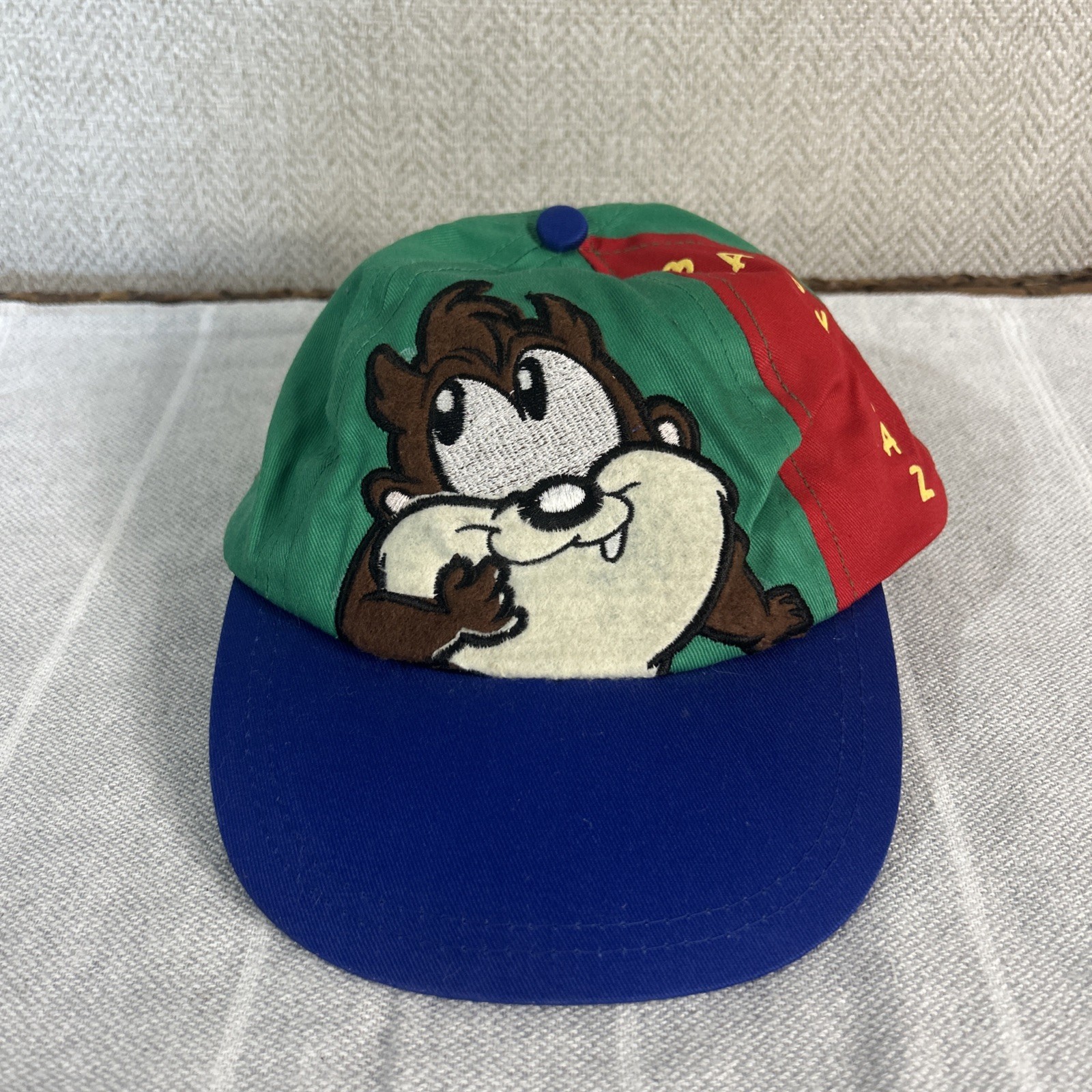 Vintage 90s Baby Looney Tunes Taz Youth Snapback Hat Warner Bros Blue Green
