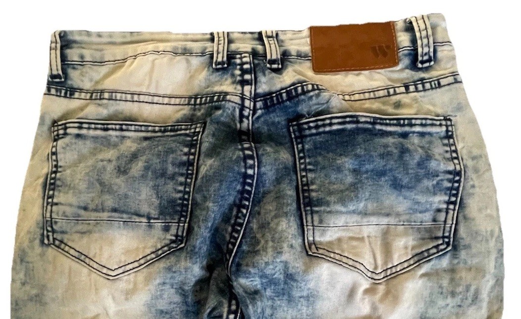 Waimea Men’s Stretch Skinny Denim Size 30 Acid Wash Moto Zipper Distressed Jeans