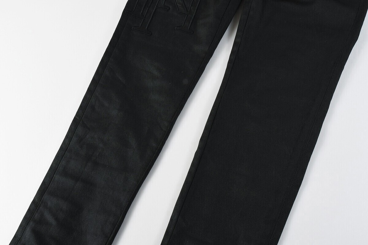 Amiris Men Casual Elastic Slim Black Embroidered Personality Denim Jeans