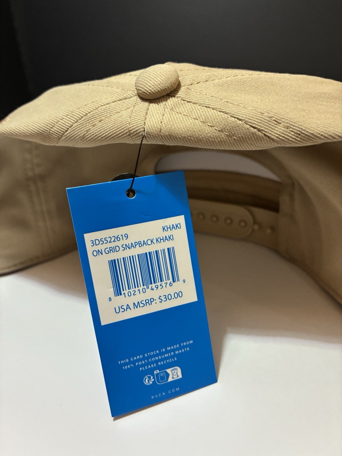RVCA Men’s Snapback Hat Khaki Solid Pattern Adjustable Fit One Size Cap