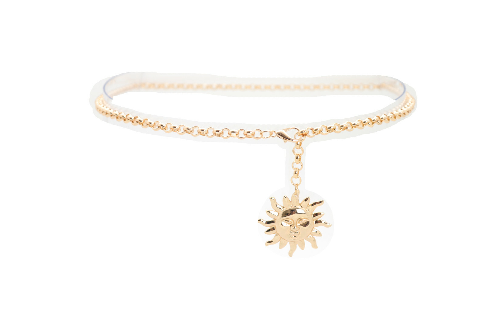 Women Gold Color Metal Chain Links Narrow Belt Adorable Style Sun Charm XS S M