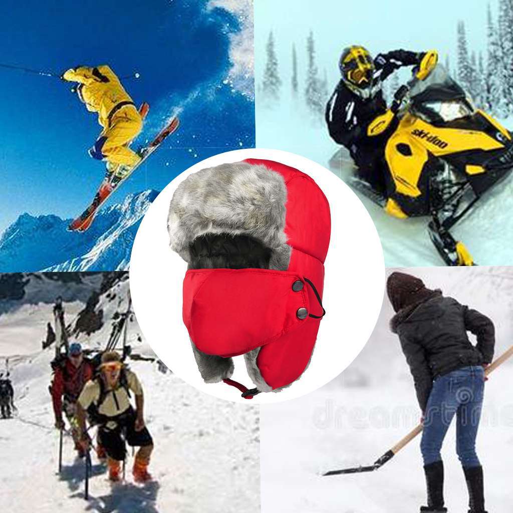 Men Winter Ear Flap Trapper Hat Face Mask Fur thermal Warm Snow Ski Cap Women