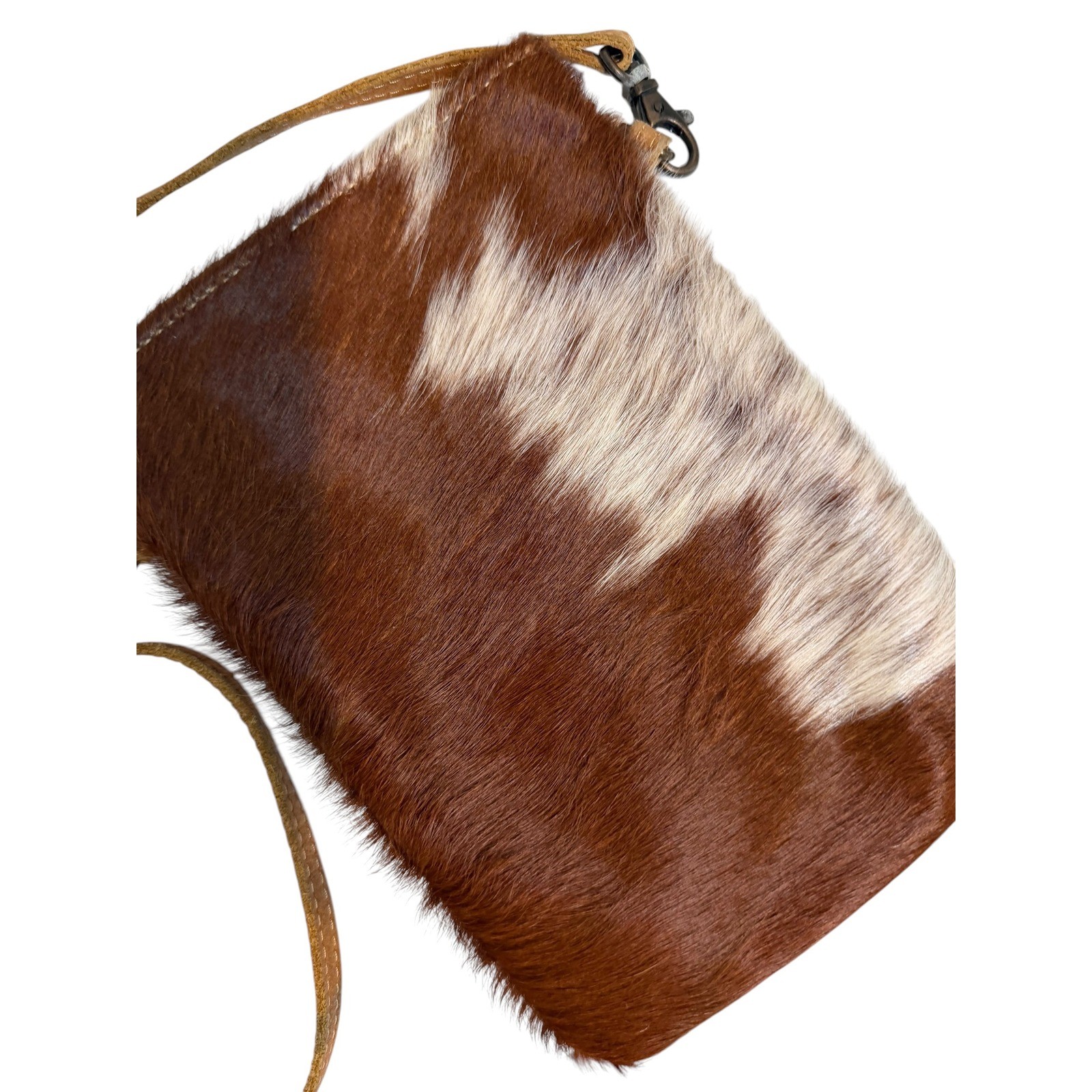 Myra Bag Brown White Cowhide Leather Crossbody Small Messenger Bag Western Boho