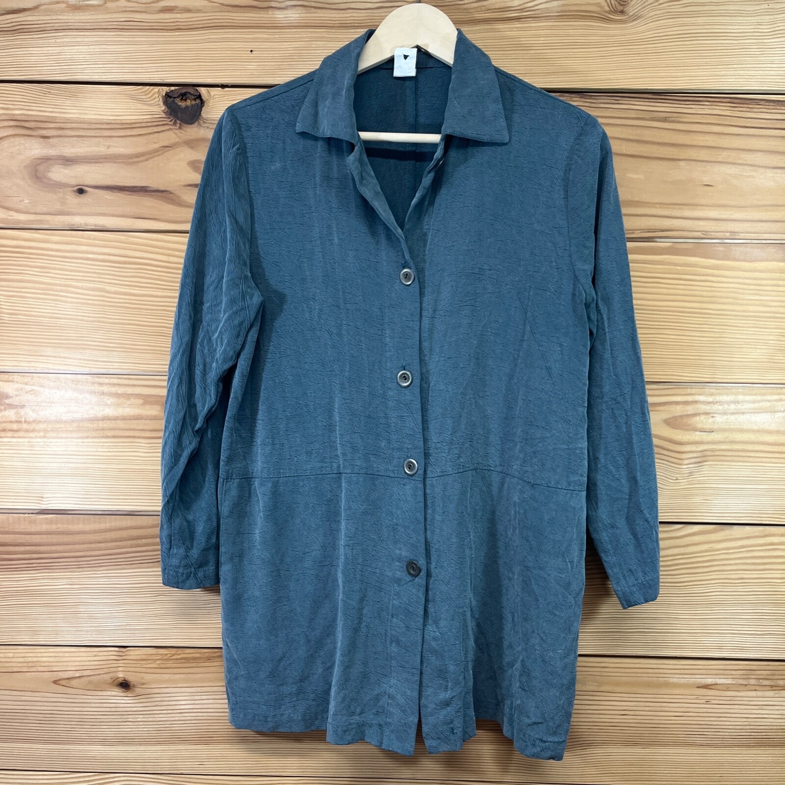 Cabi Womens Tunic Shirt Small Teal Blue Green Tencel LS Pockets Button Up B17
