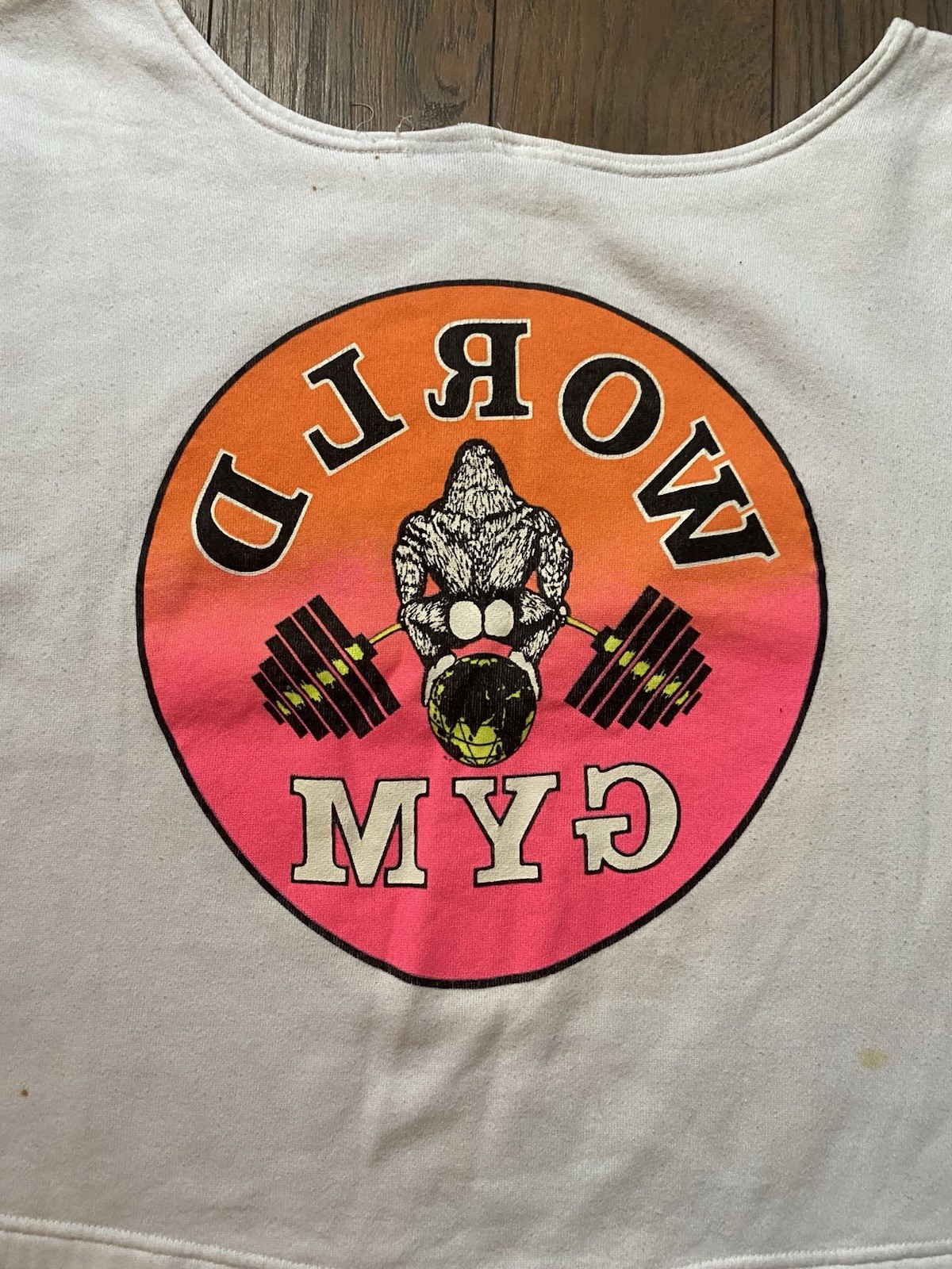 VINTAGE WORLD GYM SWEATSHIRT 80S CROPPED PULLOVER GOLDS POWERHOUSE BODYBUILDING