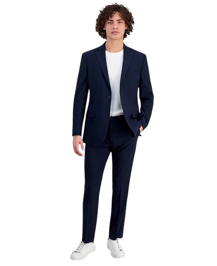 Dkny Mens Modern fit 2 Piece Suit 42 S / 35 Waist Navy Blue Solid