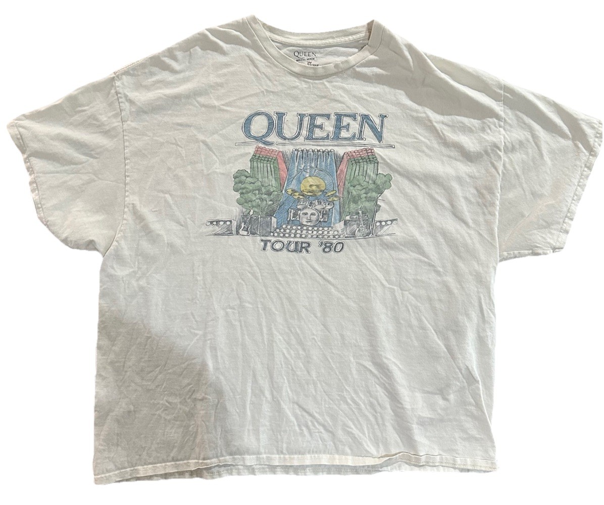 Queen Tour 80 Band T Shirt Mens XL White Official Merch Rock Graphic Distressed