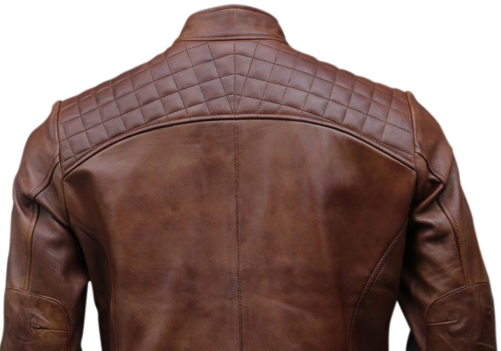 CAFE RACER BIKER BLACK/BROWN LEATHER JACKET MEN’S GENUINE SHEEP LEATHER