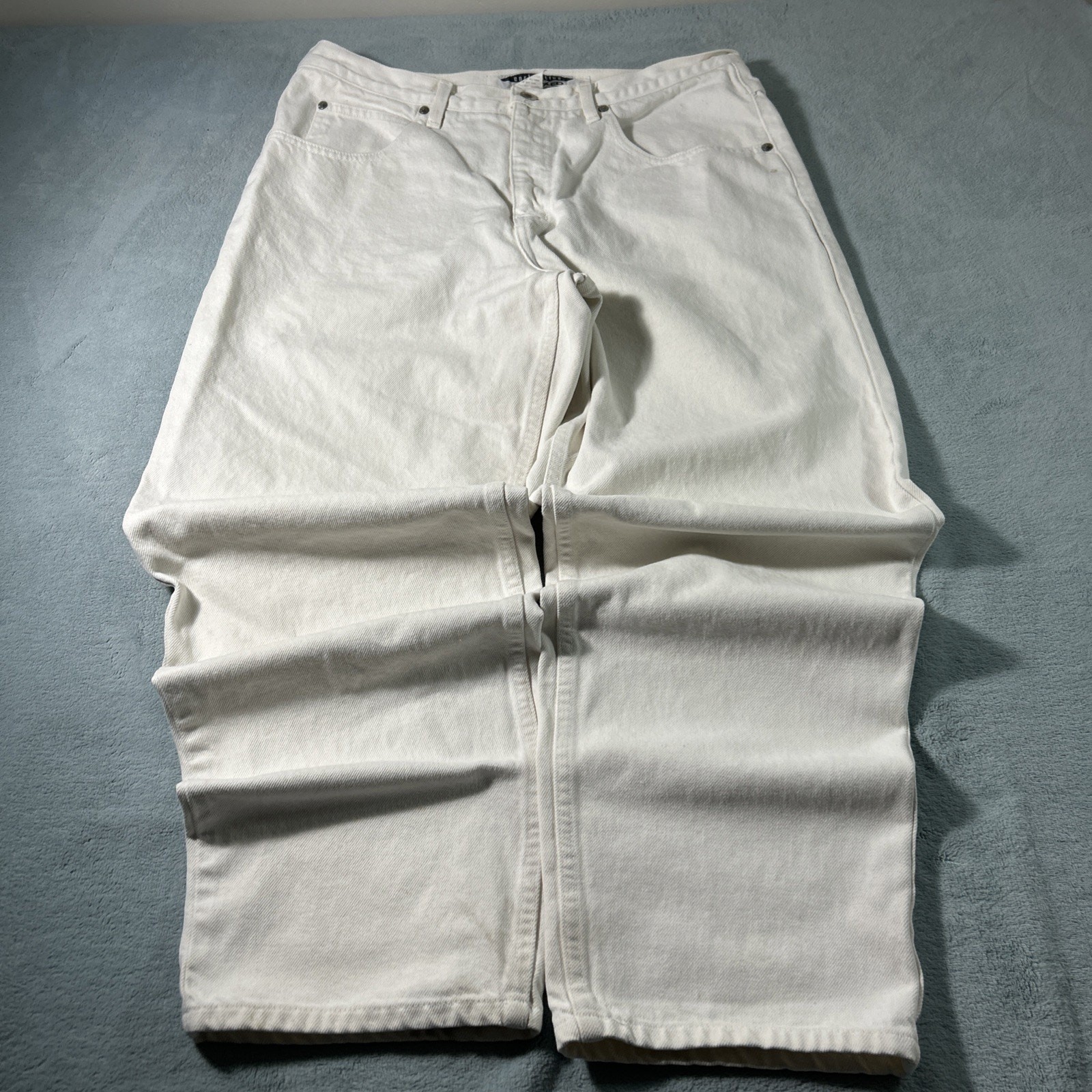 Y2K 2000s Anchor Blue Relaxed White Jeans 36×32 Baggy Hamilton Baggie Loose VTG