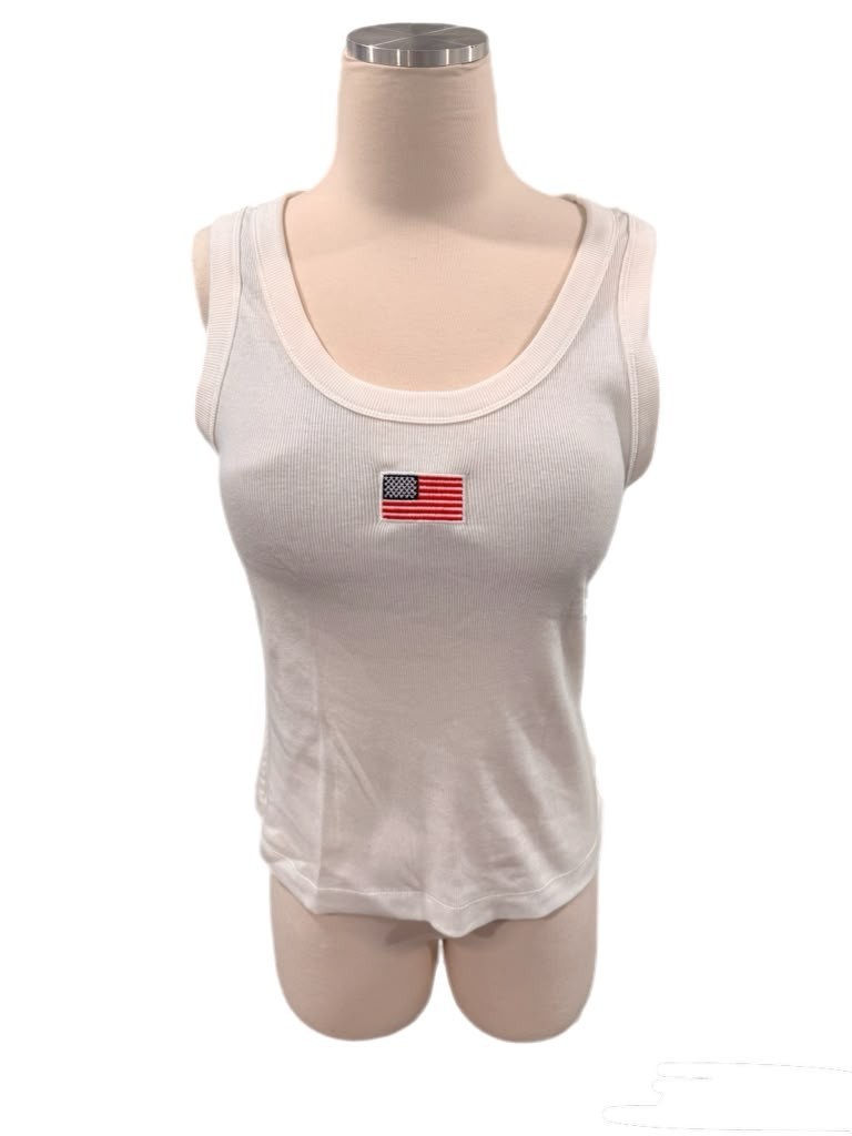 Universal Threads American Flag White Ribbed Fitted Tank Top Full Length XL Size