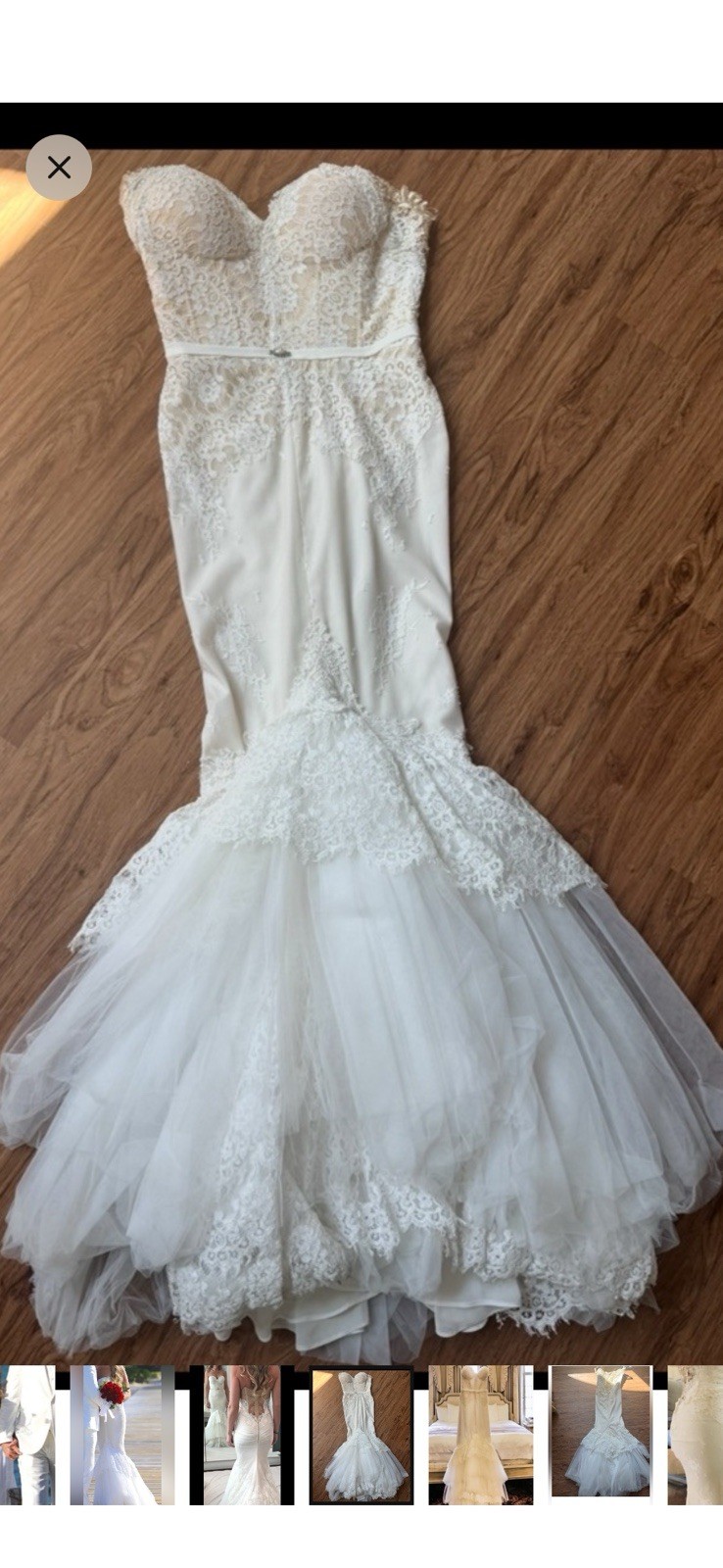 Inbal Dror Ivory Lace Strapless Mermaid/Trumpet Tulle Train Wedding Dress