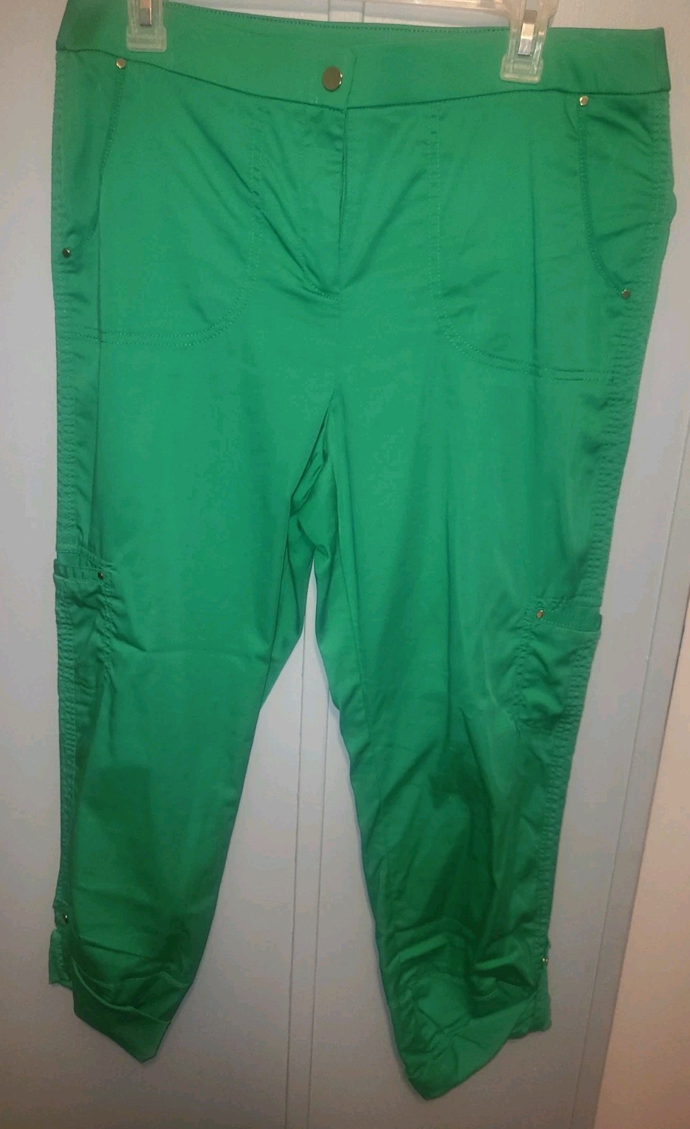 Chicos Bright Green Crop Travelers Pants Cotton/Nylon/Span Womens Size 15