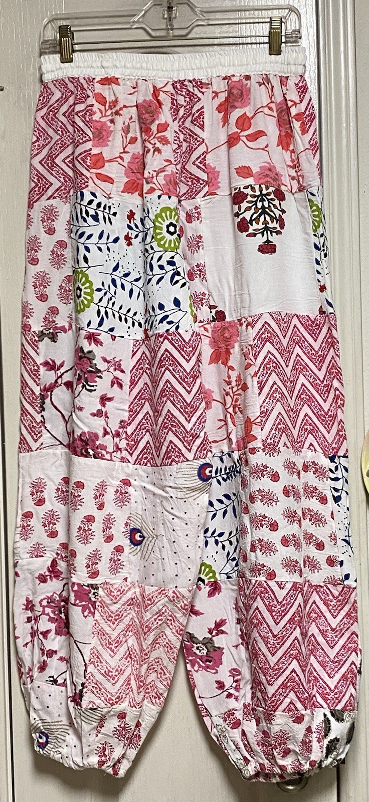 Boho Bloomers With Floral/Fauna Graphics On White Rayon Background-Gathered Legs