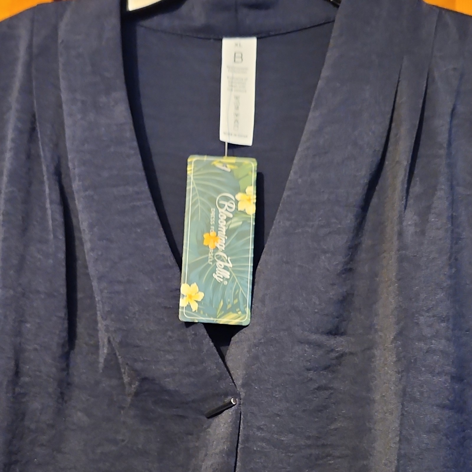 Blooming Jelly Women’s XL V-Neck Solid Short Sleeve Blouse Blue Button