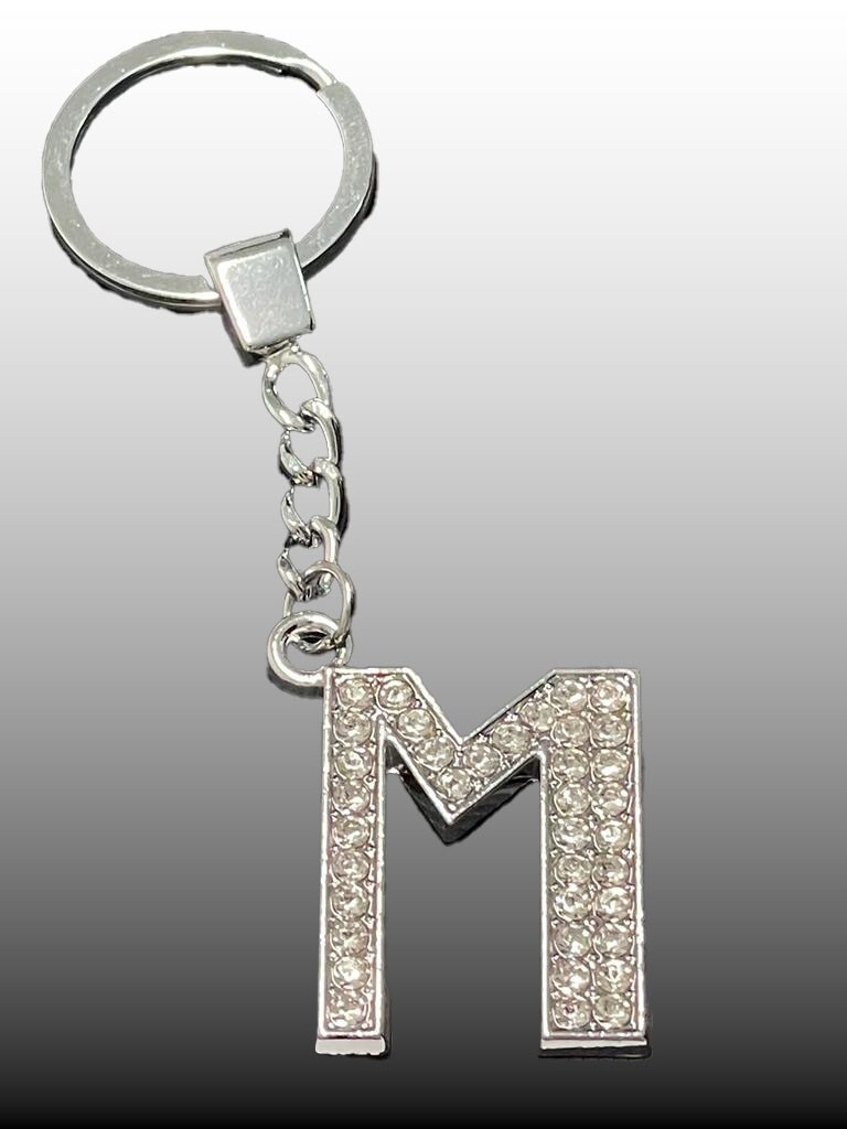 Sparkling Silver Rhinestone Letter Keychain