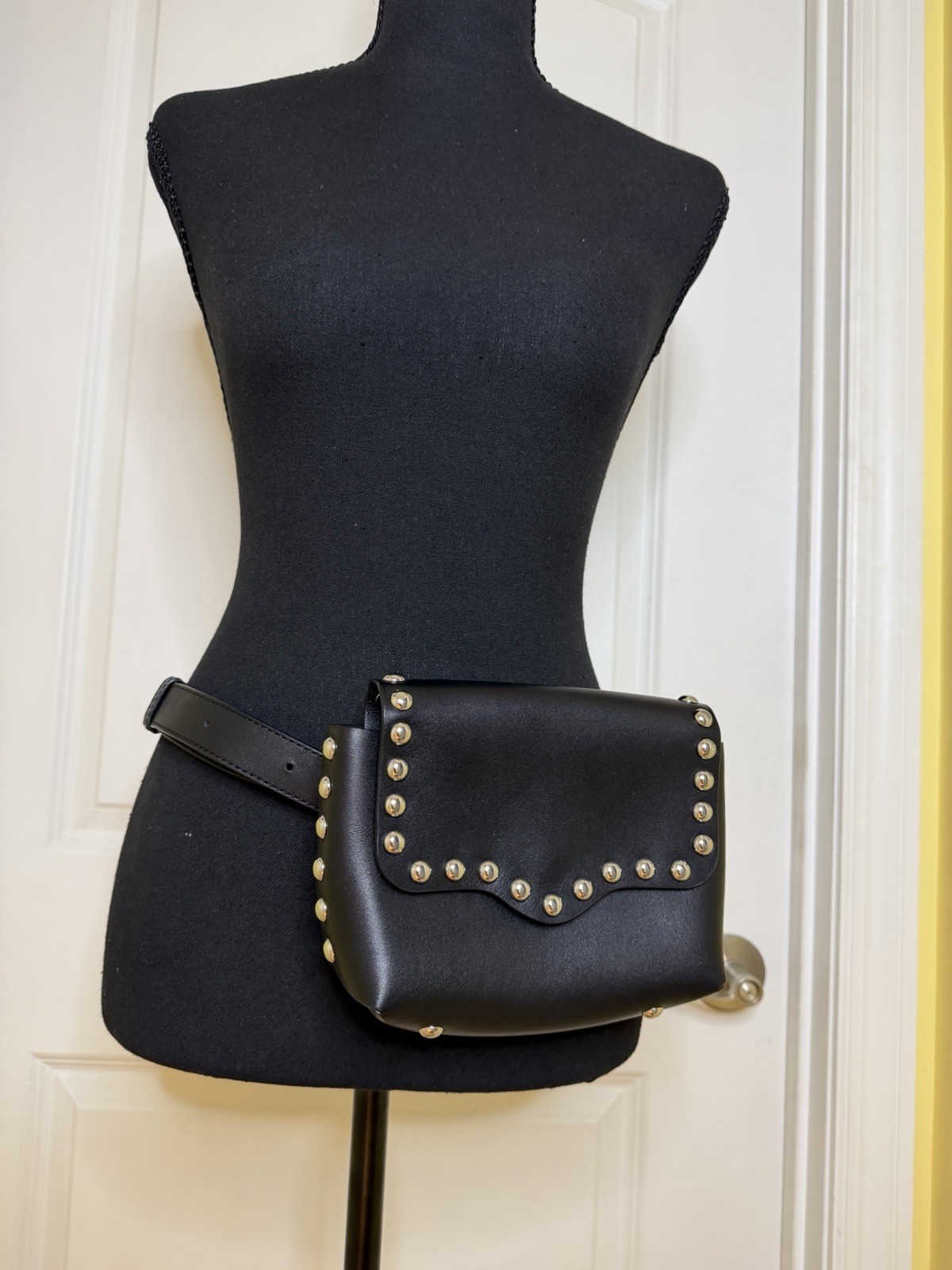 Vintage Rebecca Minkoff Silver Studded Black Leather Cross Body/ Waist Bag