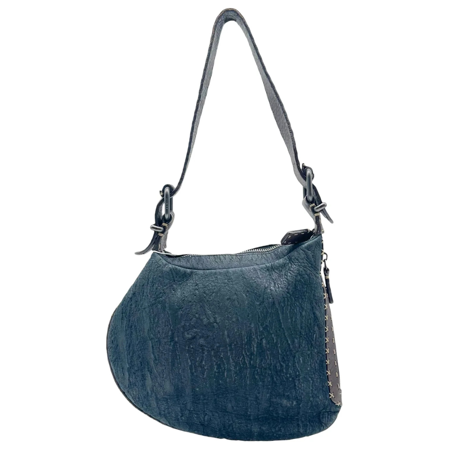 Fendi Selleria Black & Brown Patchwork Stingray Leather Whipstitch Trim Oyster