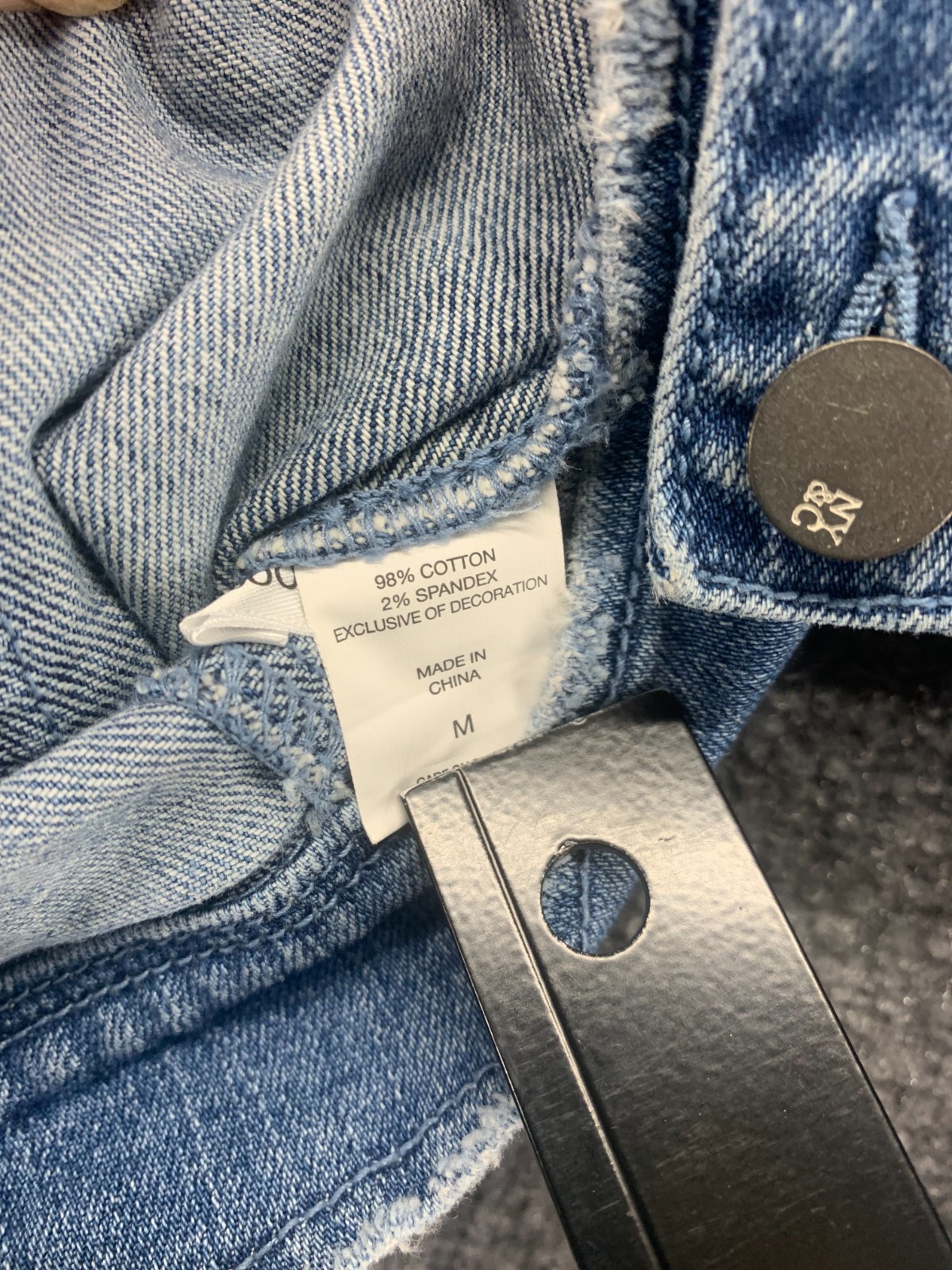 Soho Jacket Womens Medium M Blue Denim Jean Button Frayed Stretch Medium Wash