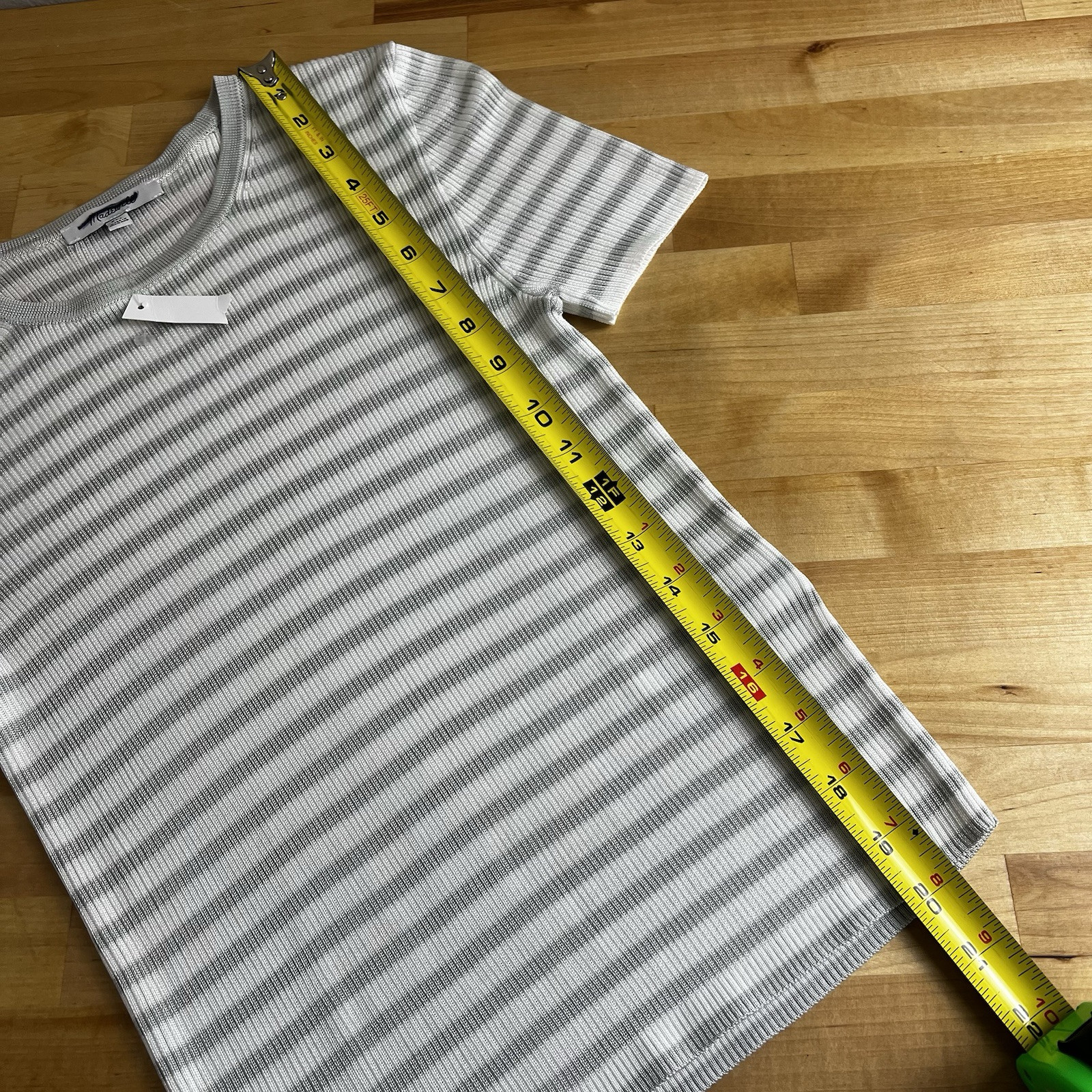 Madewell Micro-Rib Sweater Tee Monument White Gray Stripe Short Sleeve XXS NEW