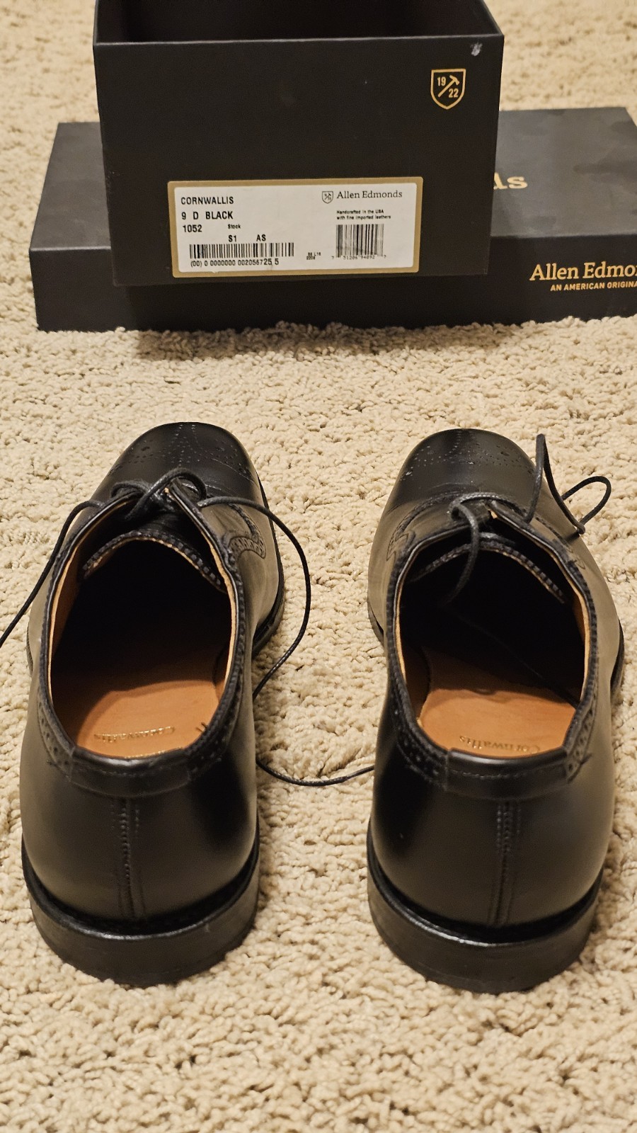 Allen Edmonds Cornwallis Men’s Black Leather Wingtip Oxford Dress Shoes 9D 1052