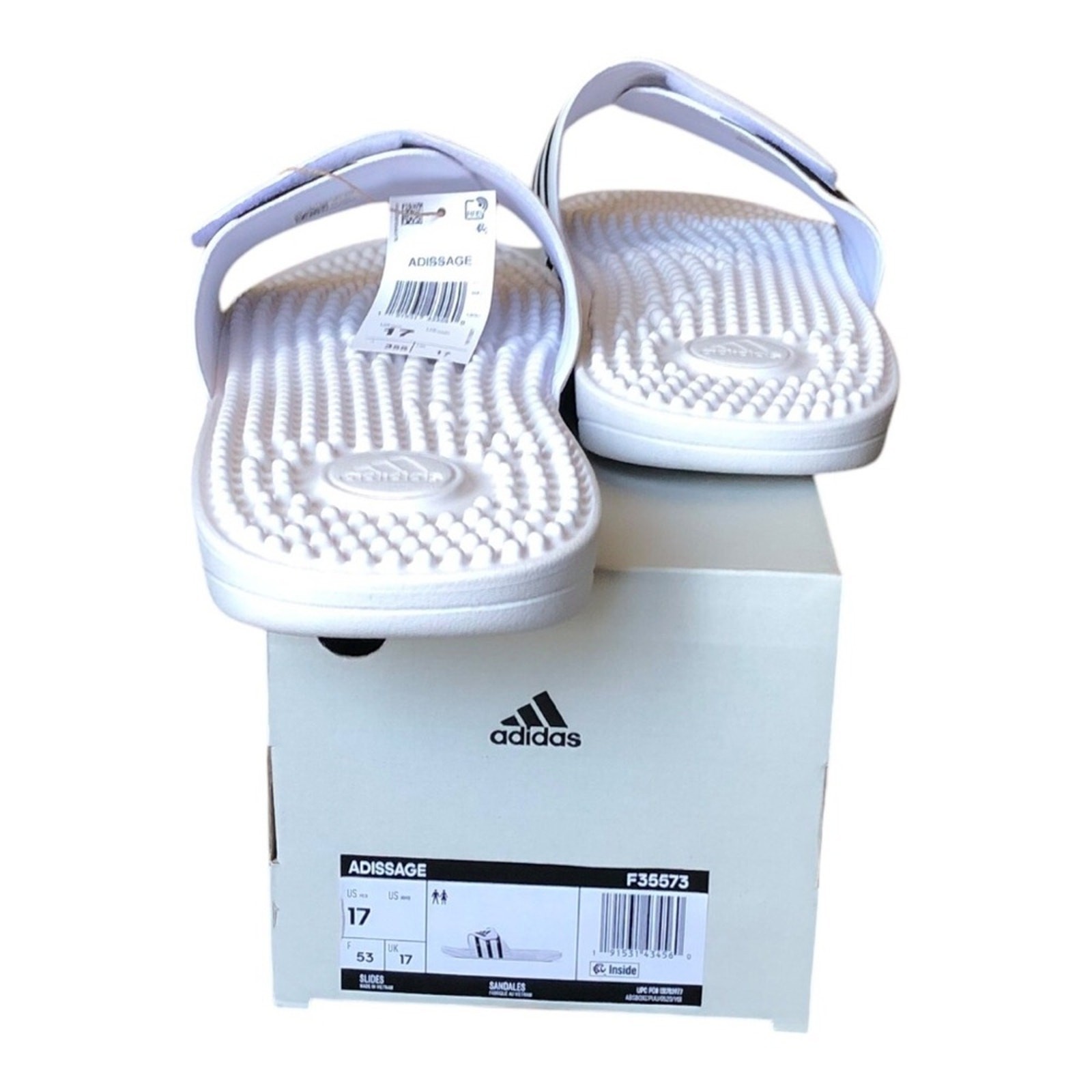 Adidas Adissage Massage Slides White Black Post Workout Recovery Sandals Size 17