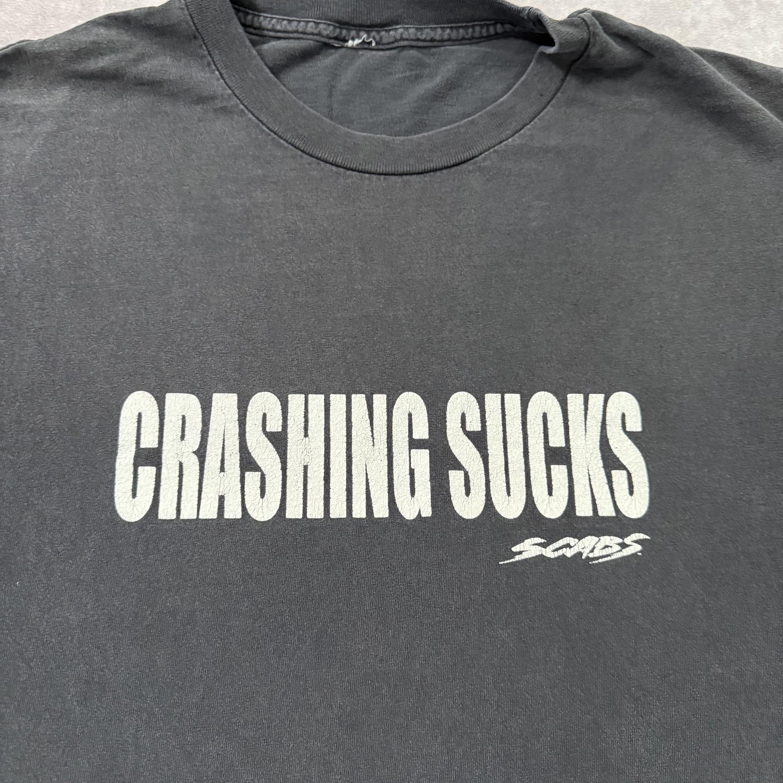 Vintage Scabs Crashing Sucks Shirt Mens M Black Skate Funny Riding Surf Tee