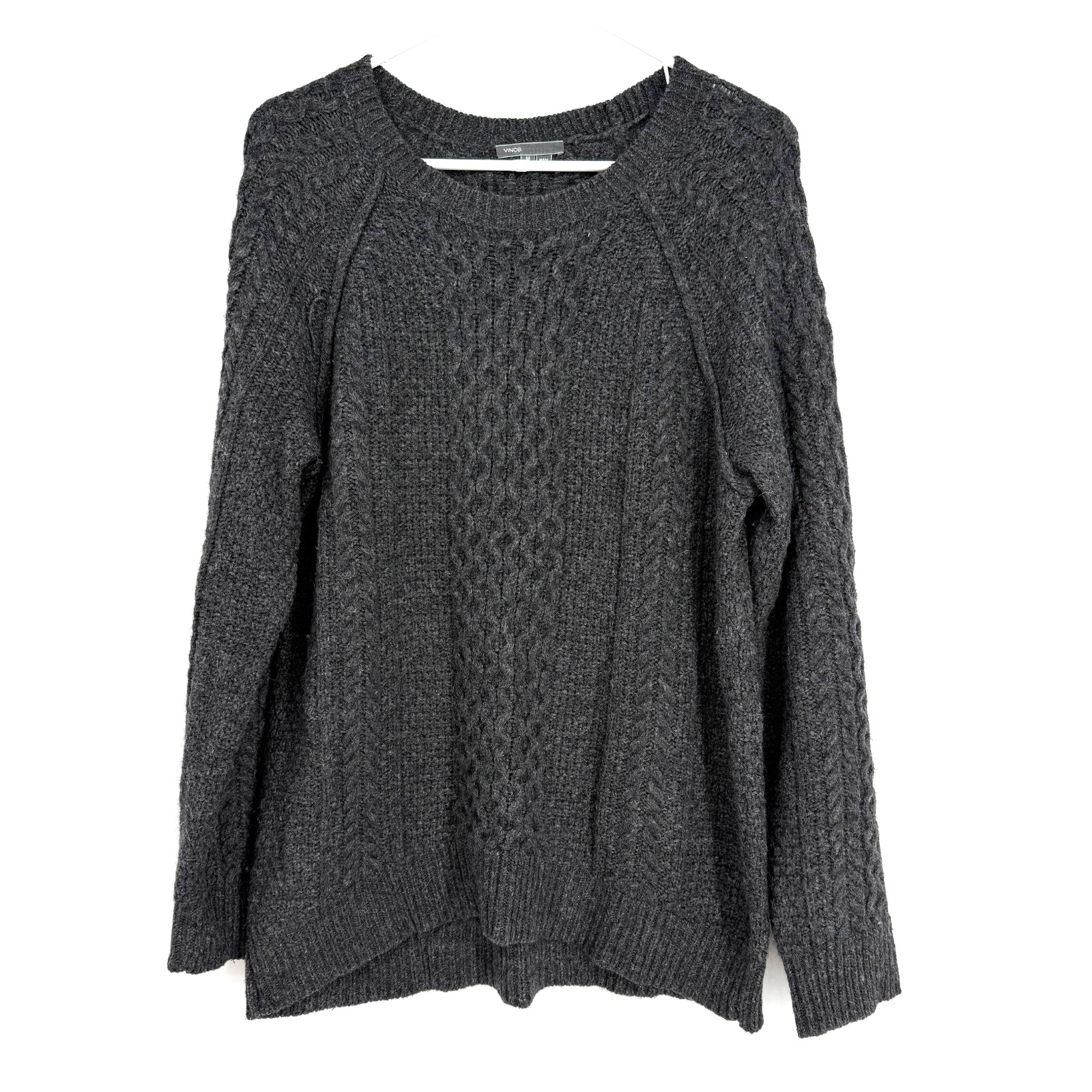 Vince Sweater Gray Cable Knit Wool Alpaca Pullover Cabincore Fisherman Womens M