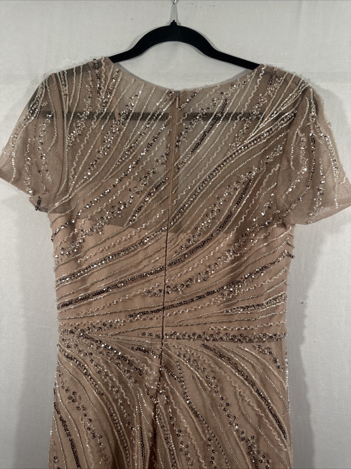 NEW $379 Xscape [ 6 ] V Neck Beaded Chiffon A Line Gown In Blush Pink #J501