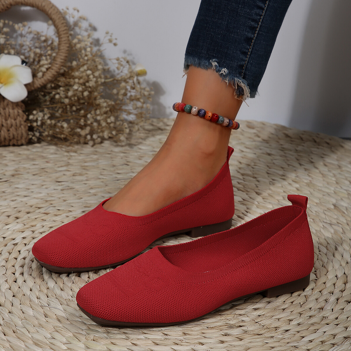 Womens Ballet Flats Comfortable Soft Casual Square Toe Slip-Ons Casual Shoes New