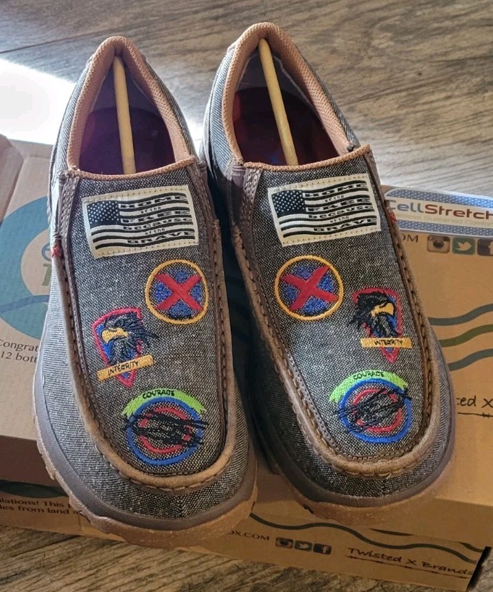 Twisted X Patriotic Patches Tweed Casual Driving Moc Shoes Americana Mens 10 NEW