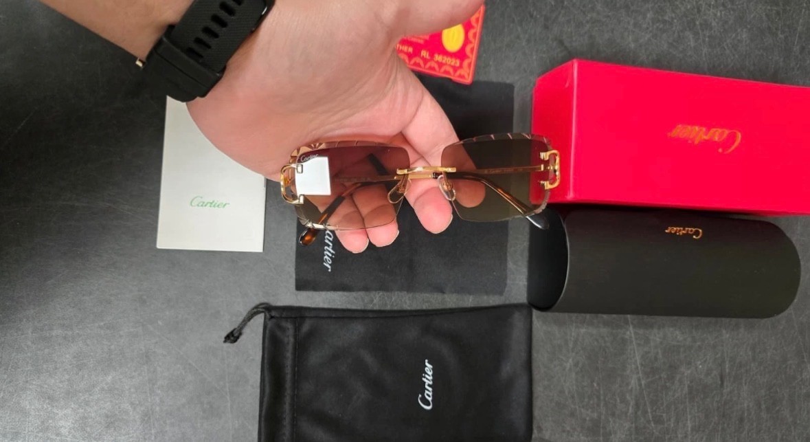 Cartier C Wire Diamond cut Gradient Brown Men’s Sunglasses Golden frame