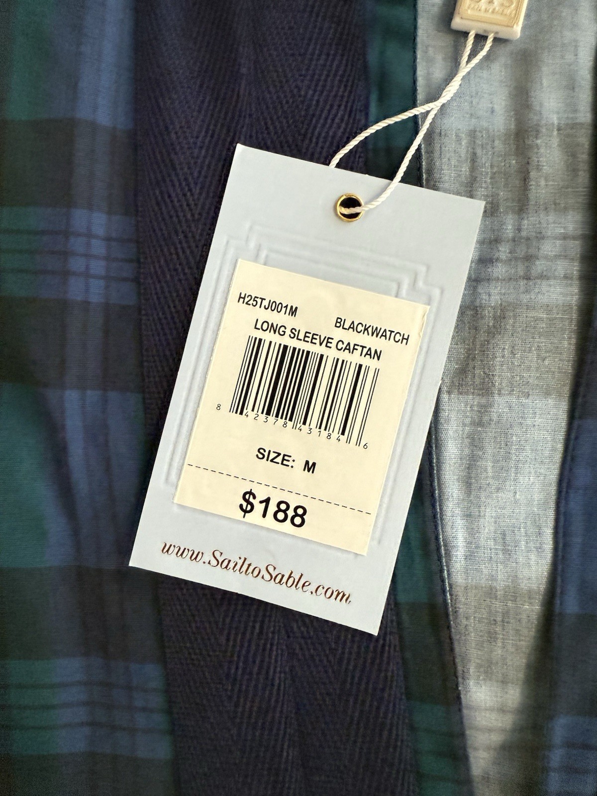 NWT Sail to Sable Blackwatch Plaid Cotton Long Sleeve Caftan Dress Resort M $188