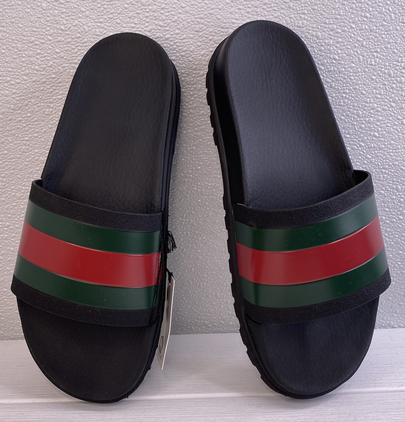 Gucci Slide Web Sandals Mens US10 UK9 Green/Red/Black Rubber Slip On *PREOWNED*