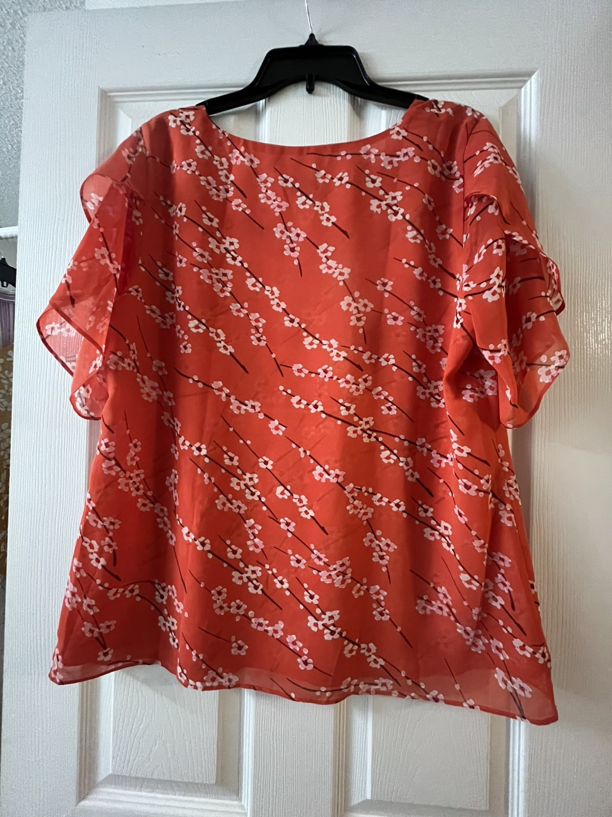 CAbi Womens Split Sleeve Blouse Large Cherry Blossom Print