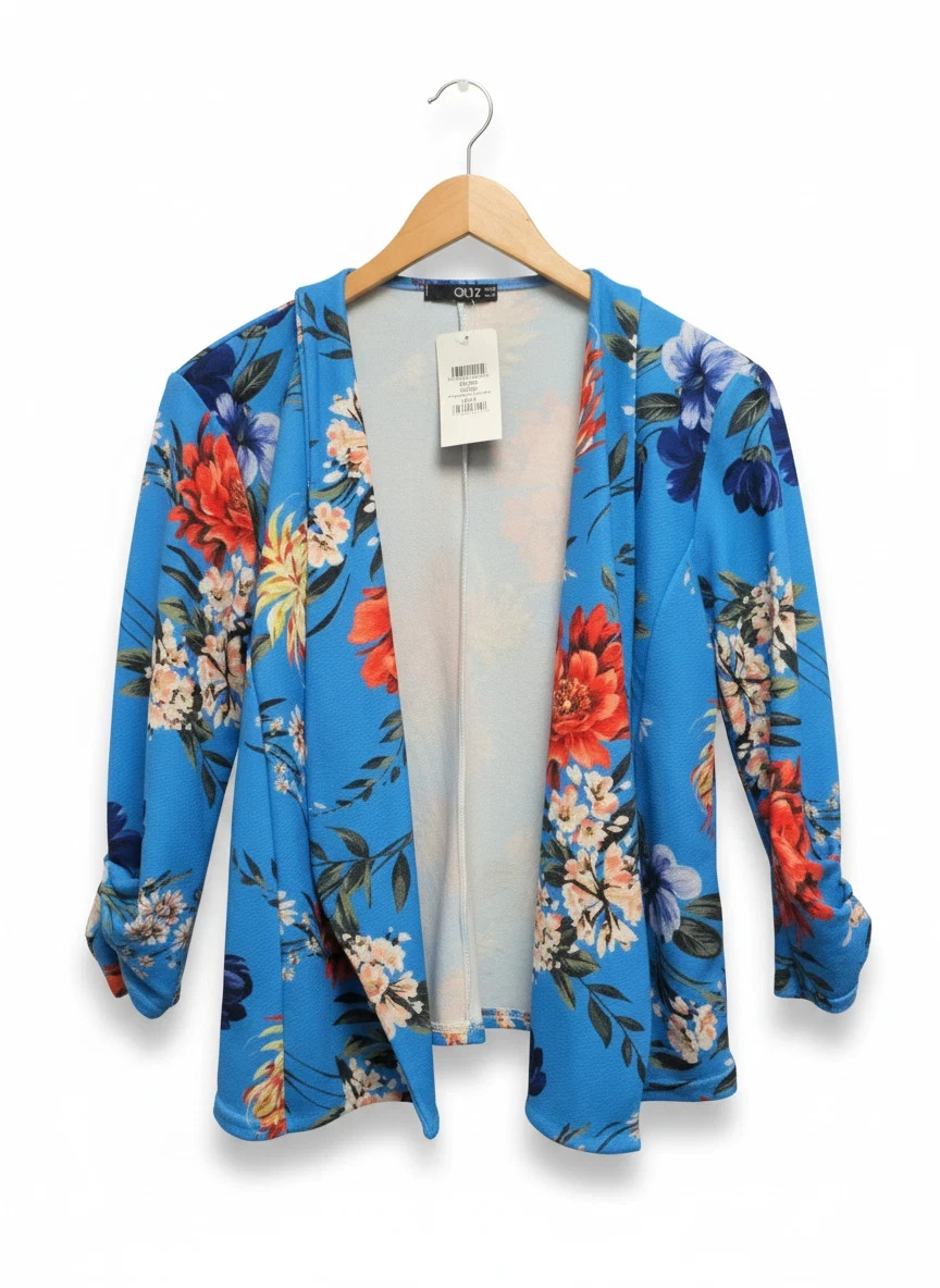 Quiz Womens Blue Floral Open Front Jacket UK 16