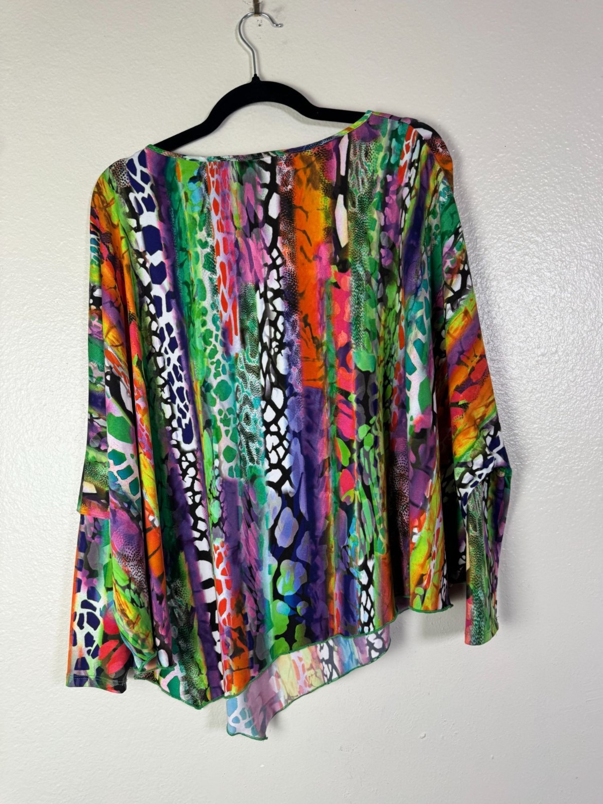 Jon Den Multicolor Artsy Long Sleeves Top Women size XL Asymmetrical Dolman Boho