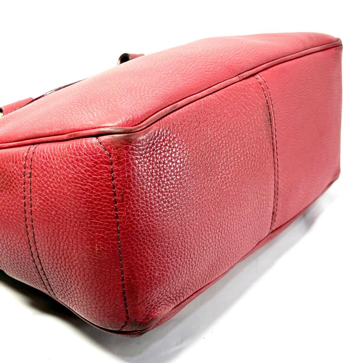 CELINE Boogie Bag Leather Handbag Red Genuine Leather Vintage Japan F/S USED