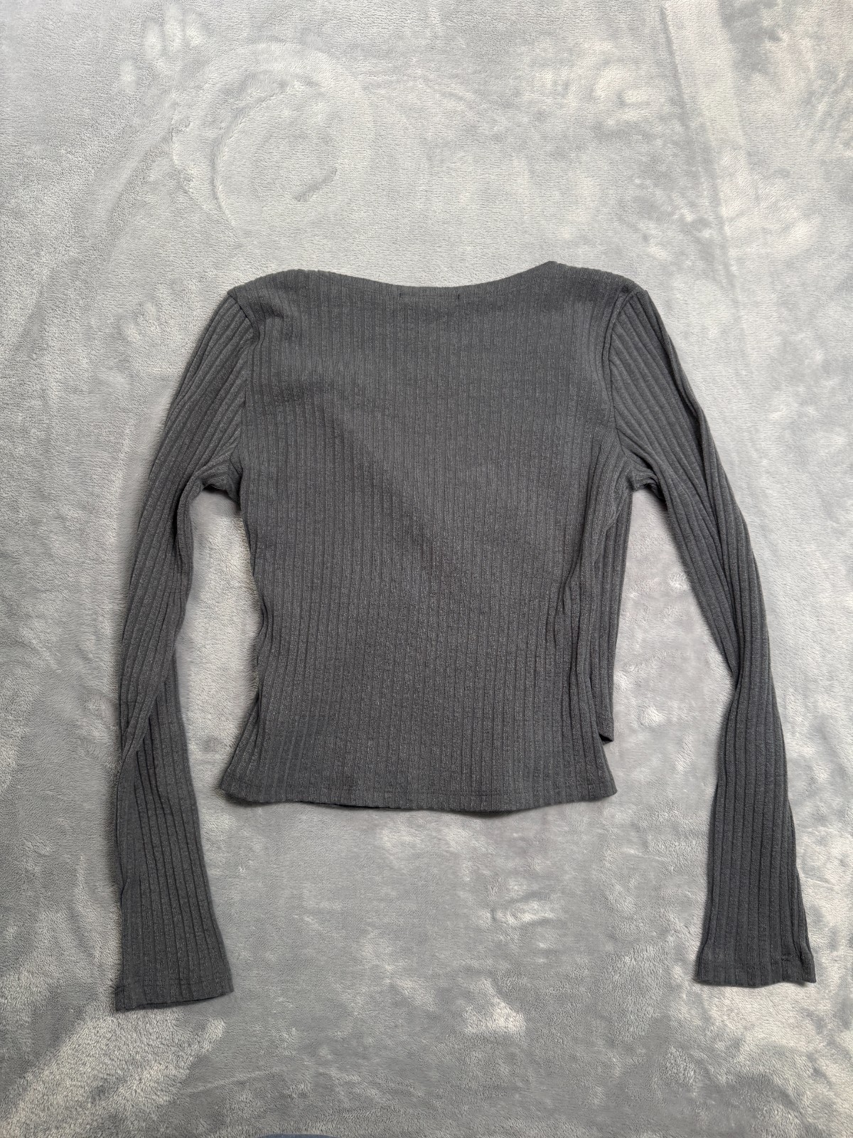 Papaya Wrap Top Womens Small Gray Ribbed Cropped Long Sleeve V Neck Casual