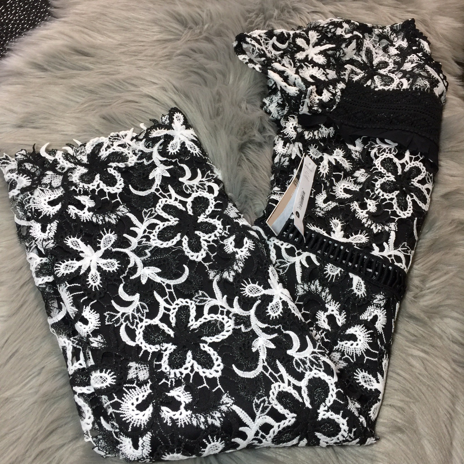 NWT Aqua Black White All Crochet Lace Dress Midi Size Small $118 Super Cute!