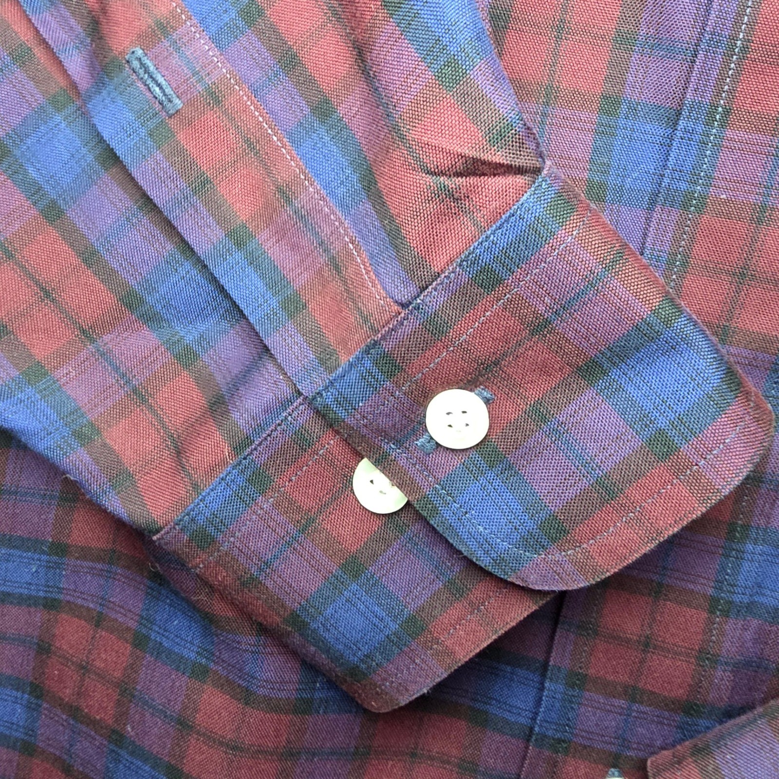 Brooks Brothers Regent Shirt size L Burgundy Blue Plaid Supima Cotton Non-Iron