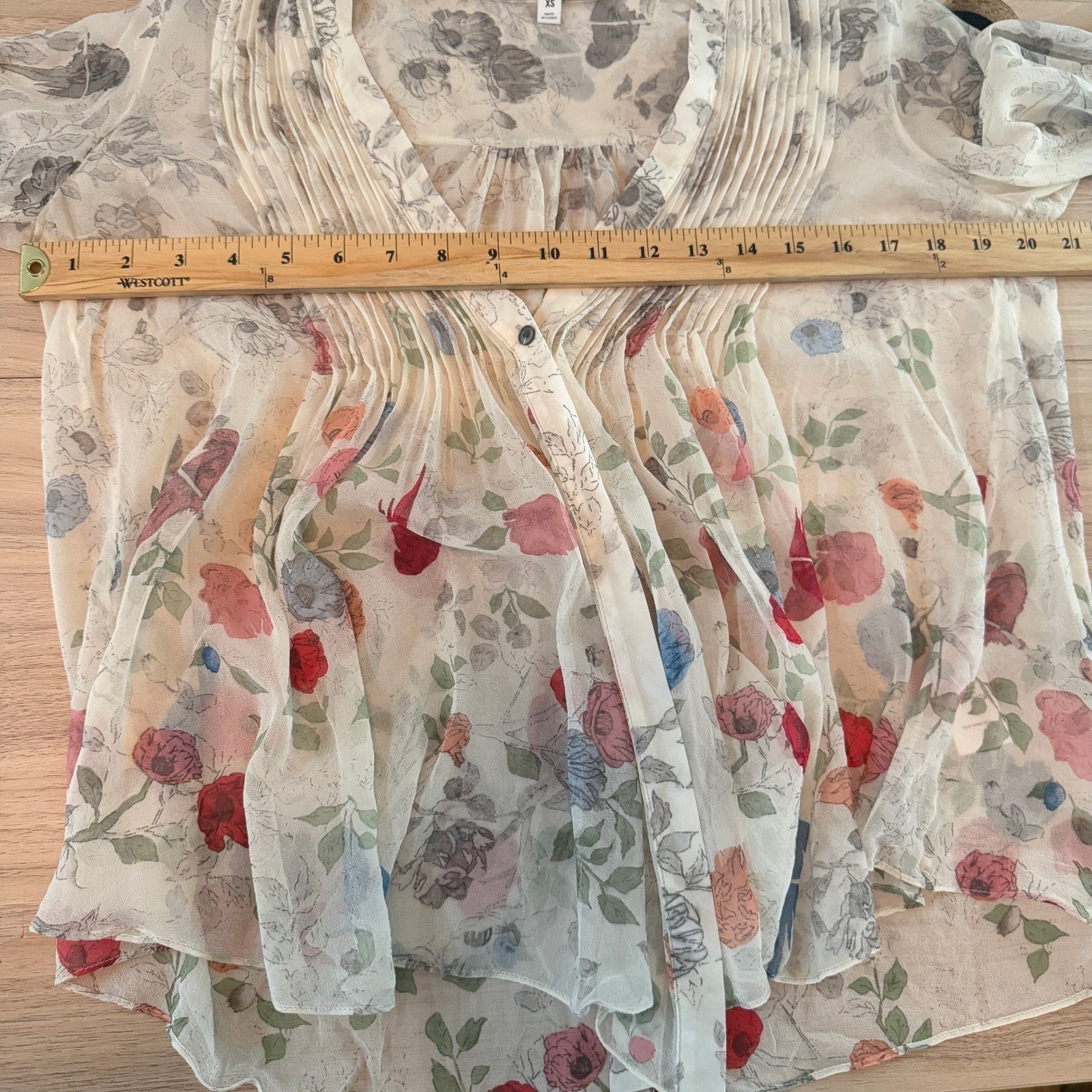 Elizabeth and James Bird Print Silk Blouse Cream XS Excellent Whimsy Twee Boho
