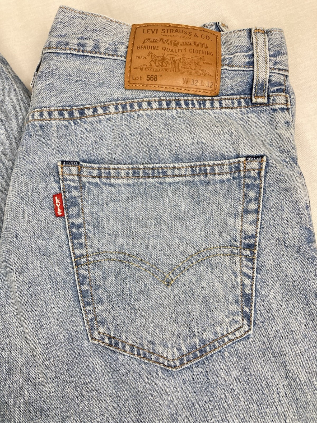 LEVIS 568 PREMIUM BIG E RELAXED STRAIGHT JEANS COTTON LINEN BLUE MENS 32 X 32