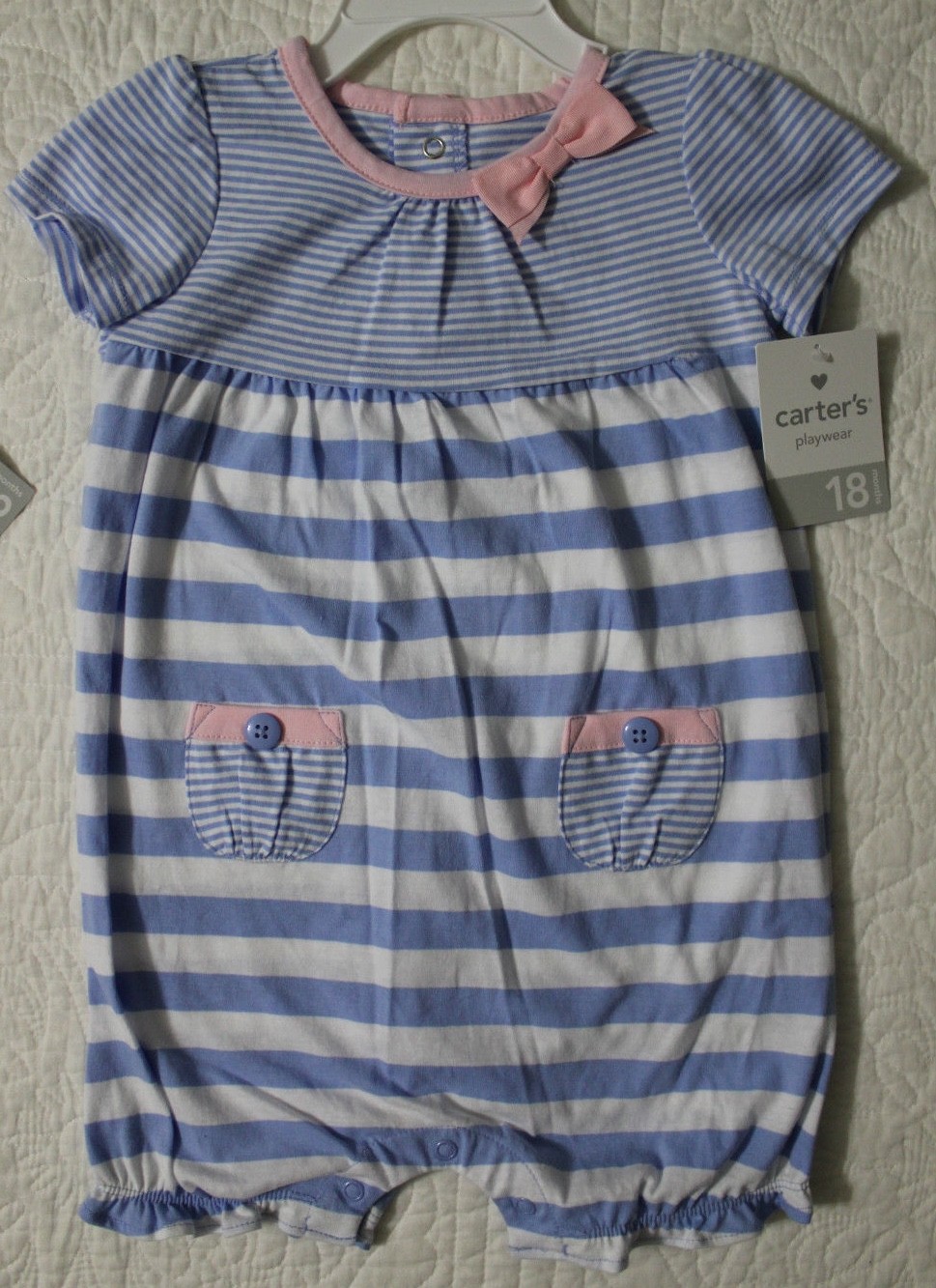 NEW BABY GIRLS CARTERS ONE PIECE ROMPER BLUE/PINK OR YELLOW/GREEN STRIPE